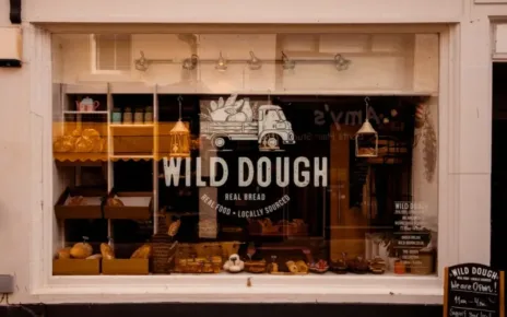 a store window with a sign that says wild dough